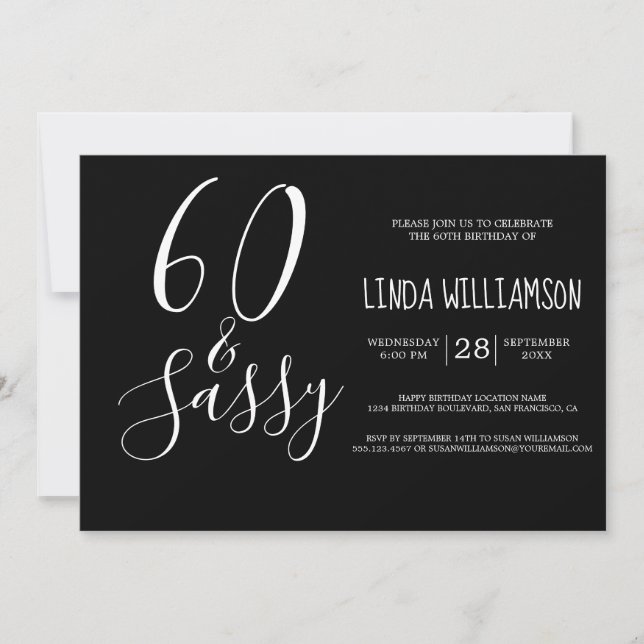 Invitation Chic Moderne 60 Sassy Black White 60e anniversaire (Devant)