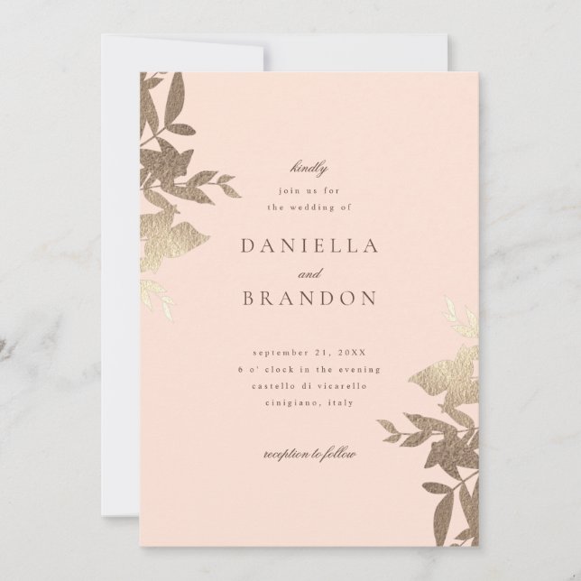 Invitation Chic Moderne Botanique Faux Or Blush Rose (Devant)