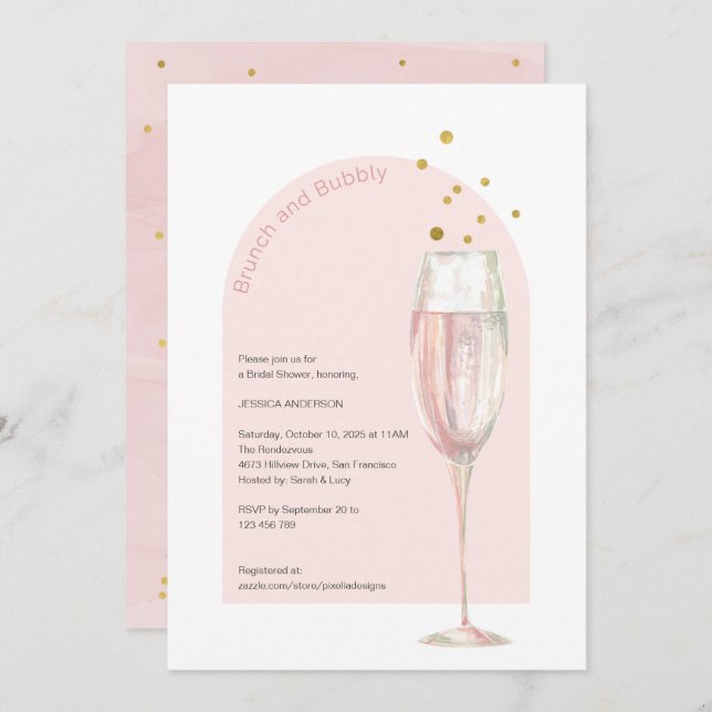 Invitation Chic Moderne brunch et bulle mimosa nuptiale douch (Devant / Derrière)