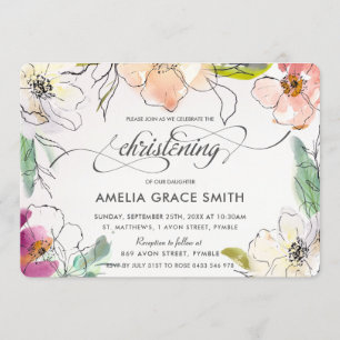 Invitation Chic Moderne Elégant Aquarelle Floral Christening