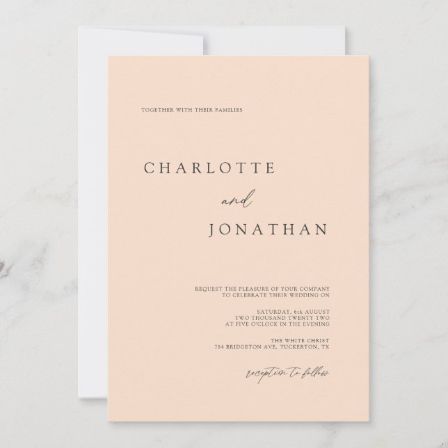 Invitation Chic moderne élégant Mariage rose pâle (Devant)