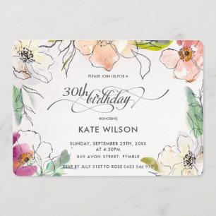 Invitation Chic Moderne Elégante Aquarelle Florale Anniversai
