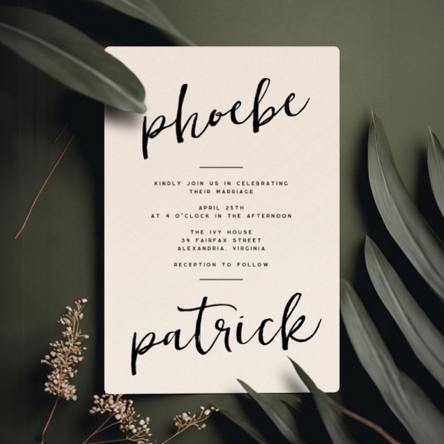 Invitation Chic Moderne Gras Nom Noir Blanc Mariage (Créateur téléchargé)