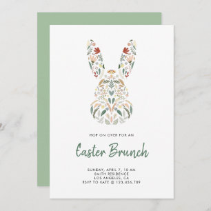Invitation Chic moderne lapin floral Brunch de Pâques