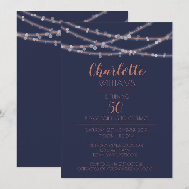 Invitation Chic moderne Luminants à cordes brillantes 50e ann (Devant / Derrière)