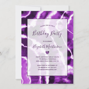 Invitation Chic Moderne Marbre Violet Tie Dye Fête d'Annivers
