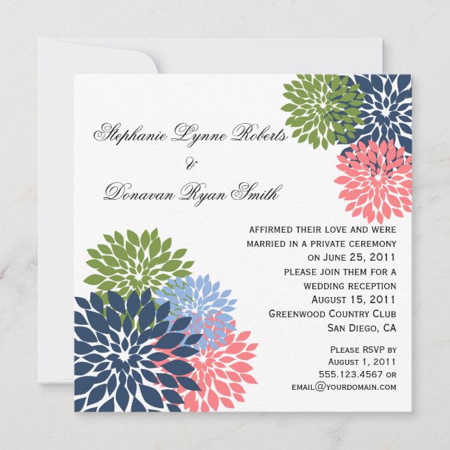 Invitation Chic Moderne Marine Pink Green Flower Petals (Devant)