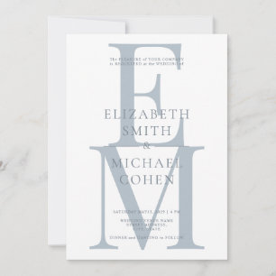 Invitation Chic moderne Monogramme initial Dusty Mariage bleu