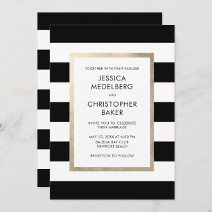 Invitation Chic moderne noir blanc Rose or Mariage