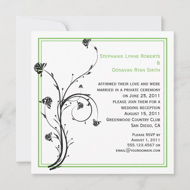 Invitation Chic moderne noir et vertes torrents (Devant)
