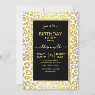 Invitation Chic moderne or blanc léopard Jaguar Cheetah     