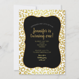 Invitation Chic moderne or blanc léopard Jaguar Cheetah     