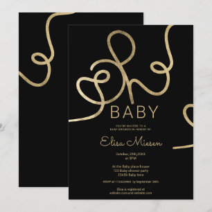 Invitation Chic moderne or noir calligraphie Oh baby shower