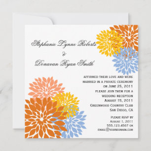 Invitation Chic Moderne Orange Peach Blue Gold Flower Petals