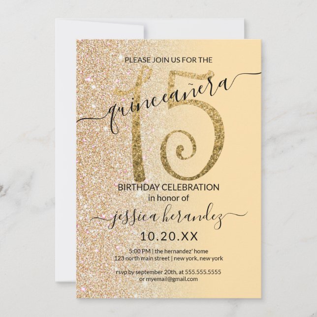 Invitation Chic moderne Parties scintillant or jaune Ombre Qu (Devant)