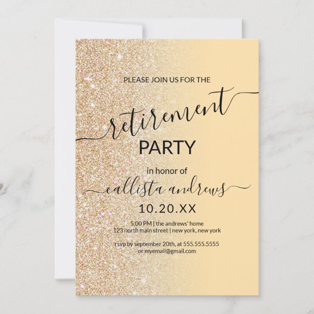 Invitation Chic moderne Parties scintillant or jaune Ombre re (Devant)
