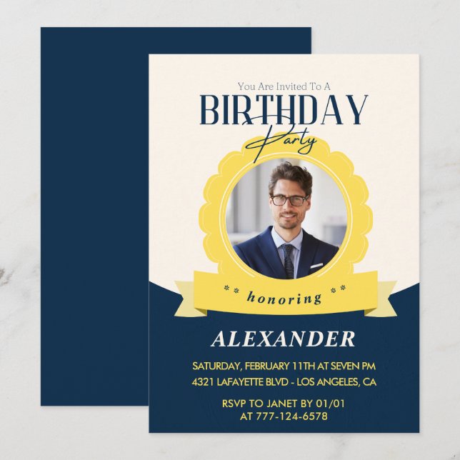 Invitation chic moderne pour 37e anniversaire  (Devant / Derrière)
