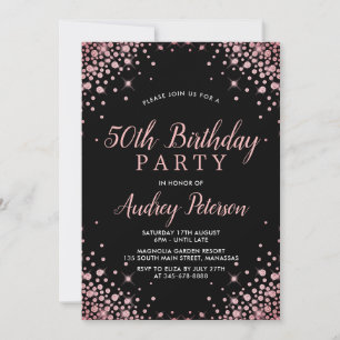 Invitation Chic moderne Rose Gold Parties scintillant Noir 50