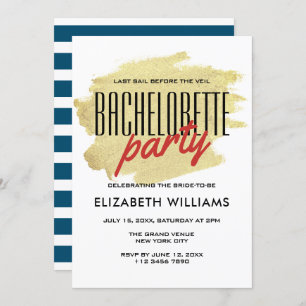 Invitation Chic moderne Rustic Gold Blue Bachelorette Party