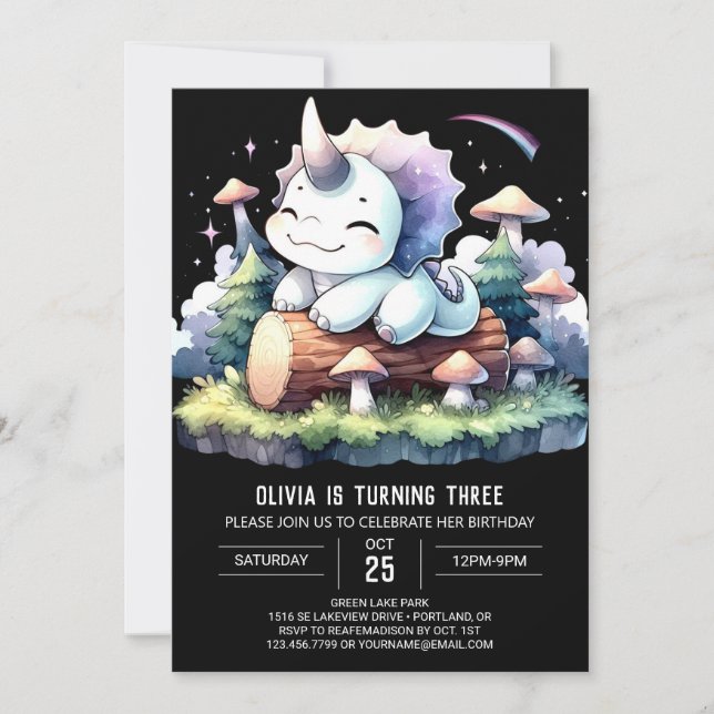 Invitation Chic moderne Triceratops Anniversaire (Devant)