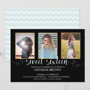Invitation Chic Moderne Typographie Sweet 16 Anniversaire Pho