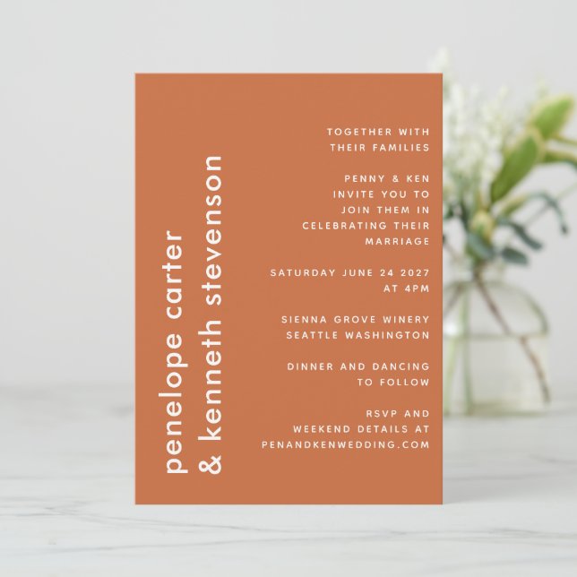 Invitation Chic ModernTypographie | Mariage orange brûlé (Debout devant)