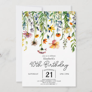 Invitation Chic Nature Fleurs sauvages 40e anniversaire