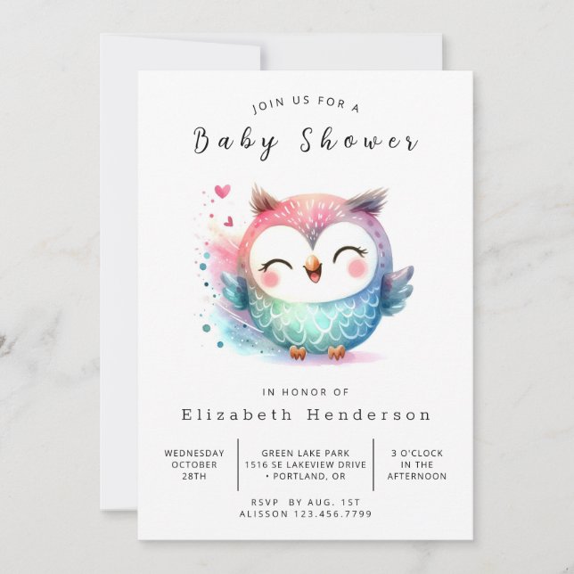 Invitation Chic Nature Owl Baby shower (Devant)