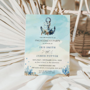 Invitation Chic Nautical Ancre Beach Modern Engagement Party