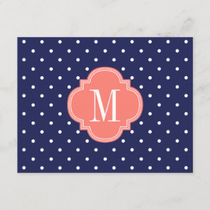 Invitation Chic Nautical Navy Pois Coral Personnalisé