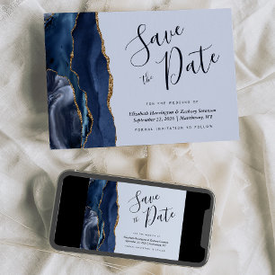 Invitation Chic Navy Blue Gold Agate Dark Enregistrer la cart