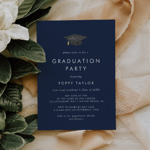 Invitation Chic Navy Blue Grad Casquette fête de graduation