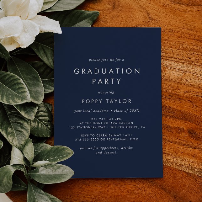 Invitation Chic Navy Blue Graduation Party (Créateur téléchargé)