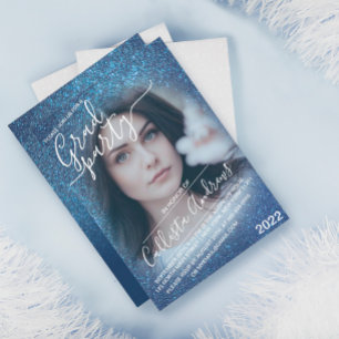 Invitation Chic Navy Blue Parties scintillant Ombre Photo Gra