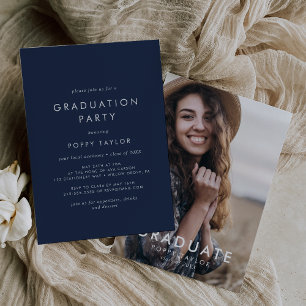 Invitation Chic Navy Blue Photo Graduation Party