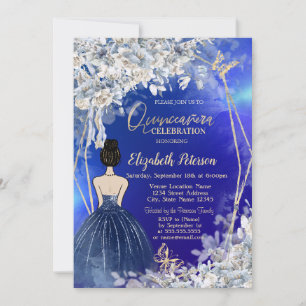 Invitation Chic Navy Blue Robe Girl, Fleurs Bleues Quinceaner