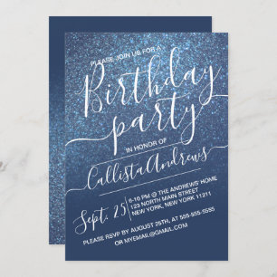 Invitation Chic Navy Blue Sparkly Parties scintillant Ombre A