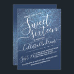 Invitation Chic Navy Blue Sparkly Parties scintillant Ombre S<br><div class="desc">Cette invitation à la fête d'anniversaire élégante, féminine et chic en sweet sixteen est parfaite pour la jeune adolescente branchée et élégante. Il représente une parties scintillant brillante bleu marine imitation et un dégradé d'ombre couleur avec une configuration de typographie de script cursive personnalisée. C'est une touche glamour, féminine, simple...</div>