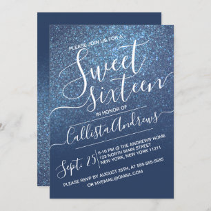 Invitation Chic Navy Blue Sparkly Parties scintillant Ombre S