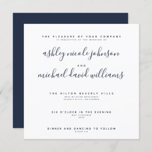Invitation CHIC NAVY BLUE & WHTE SCRIPT Mariage de typographi