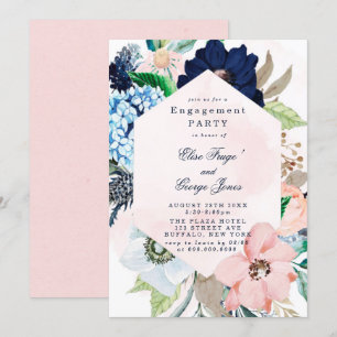 Invitation Chic Navy Blush rose Floral