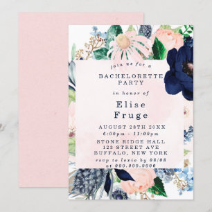 Invitation Chic Navy Blush Rose Florals Bachelorette Party