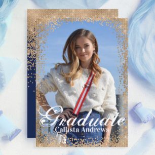 Invitation Chic Navy Gold Parties scintillant Confetti Photo