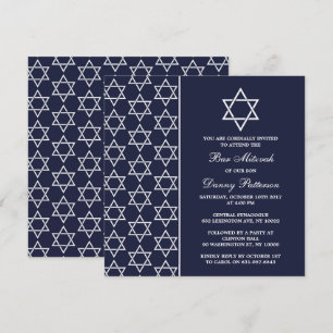 Invitation Chic Navy & White Jewish Star Of David Bar Mitzvah