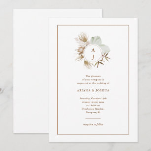 Invitation Chic Neutral Boho Monogramme Mariage de couronne