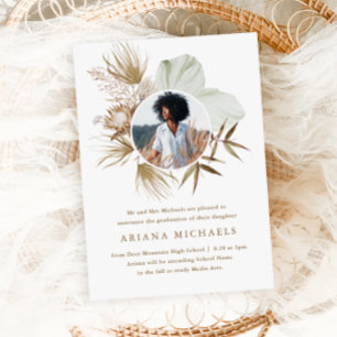 Invitation Chic Neutral Boho Wreath Photo Graduation