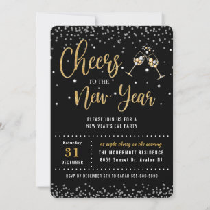 Invitation Chic New Year's Eve Party Black Gold Parties scint