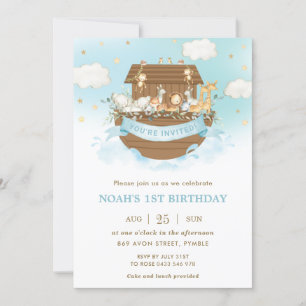 Invitation Chic Noah's Ark Cute Animals Boy Birthday Party