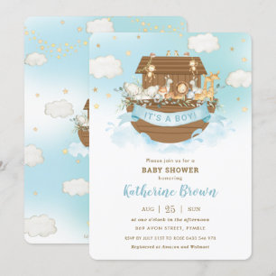 Invitation Chic Noah's Ark Cute Animaux Baby shower garçon In