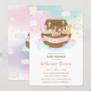 Invitation Chic Noah's Ark mignonne Animaux Baby shower fille